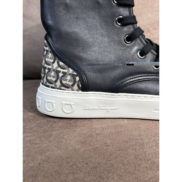 SALVATORE FERRAGAMO RIVIERA BLACK LEATHER GANCINI HIGH TOP SNEAKERS  9.5 M - Picture 5 of 11